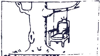 Throne swinging from a tree branch.